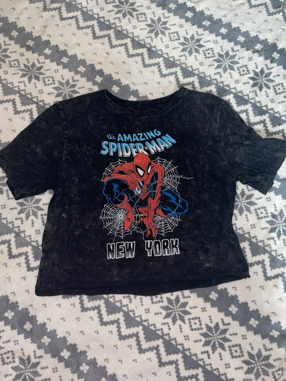 Marvel Black Graphic Tee with bleach wash look